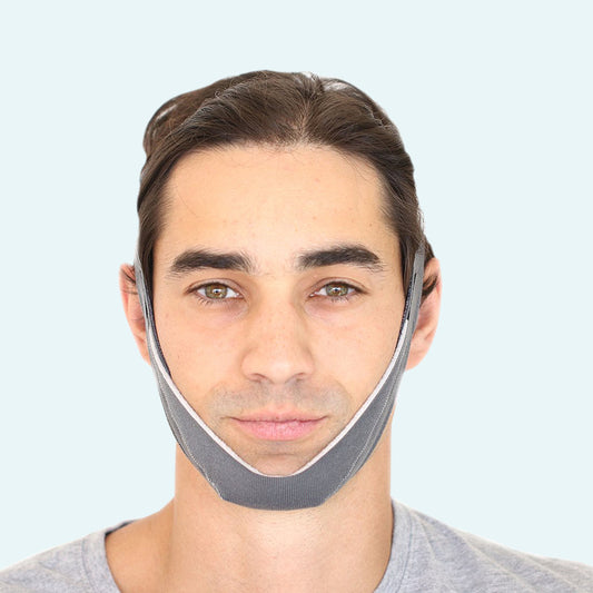 Lofta Premium CPAP Chin Strap on light blue background.