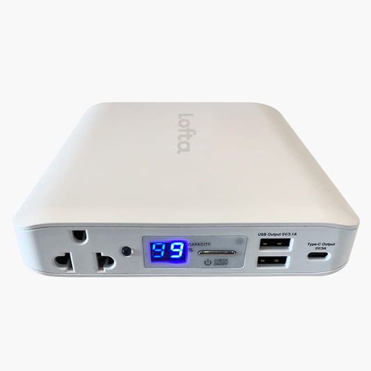 Lofta Explore 4000 CPAP Battery Backup Power Station on grey background.