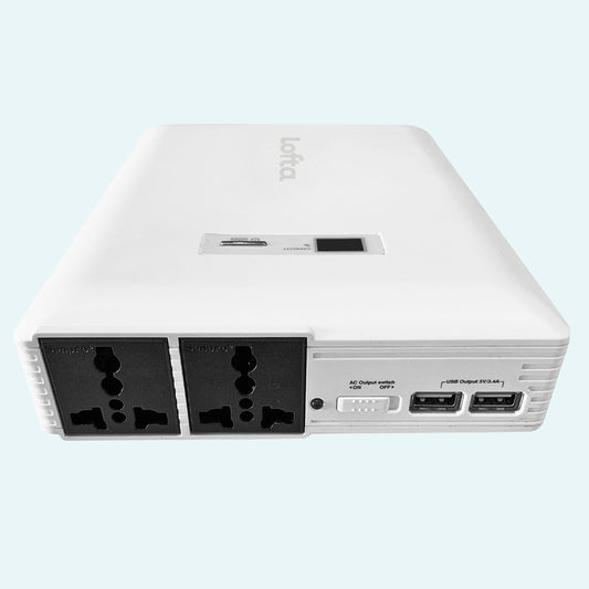 Lofta Explore 5500 CPAP Battery Power Station on light blue background.