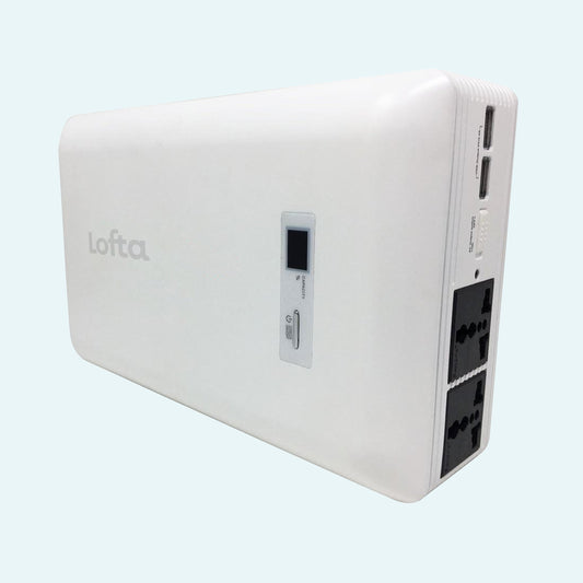 Lofta Explore 16k Battery Backup Power Station (Up to 8 Nights) on light blue background.