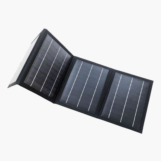 Lofta Solar Panel Charger for All Explore CPAP Batteries and Power Stations on grey background.