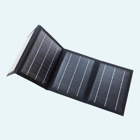 Lofta Solar Panel Charger for All Explore CPAP Batteries and Power Stations on light blue background.