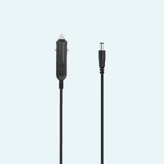 Medistrom DC Car Charger for Pilot-24 CPAP Battery Pack on light blue background.