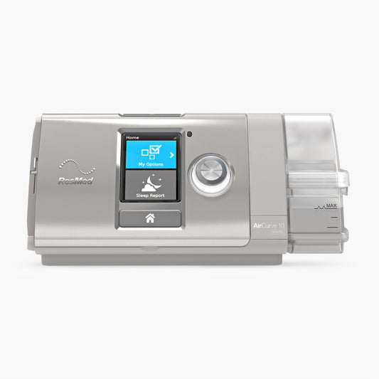 ResMed AirCurve™ 10 VAuto BiLevel CPAP Machine on grey background.
