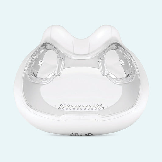 ResMed AirFit™ F30i Full Hybrid CPAP Mask Cushion on light blue background.