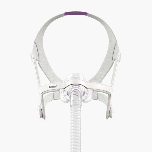 ResMed AirFit™ N20 for Her Nasal Cushion CPAP Mask Complete System on grey background.