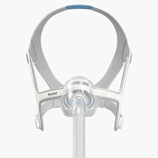 ResMed AirTouch™ N20 Memory Foam Nasal Cushion CPAP Mask Complete System on grey background.