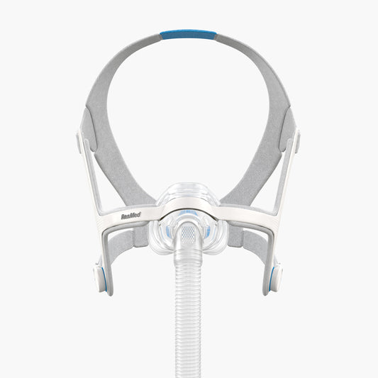 ResMed AirFit™ N20 Nasal Cushion CPAP Mask Complete System on grey background.