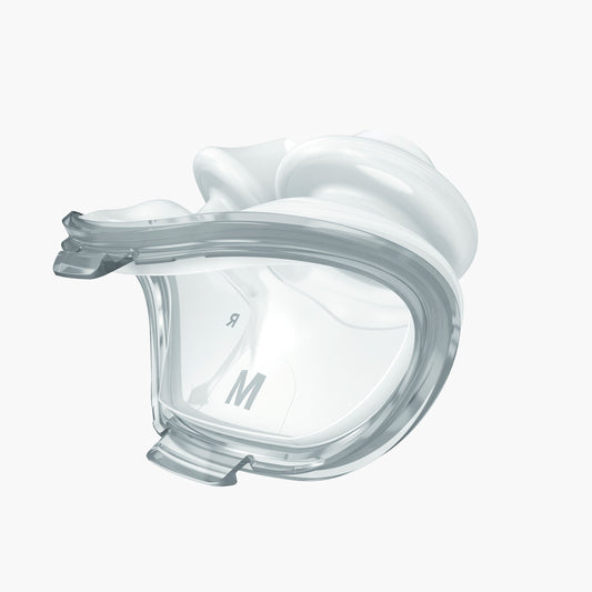 ResMed AirFit™ P10 Nasal CPAP Mask Nasal Pillow on grey background.