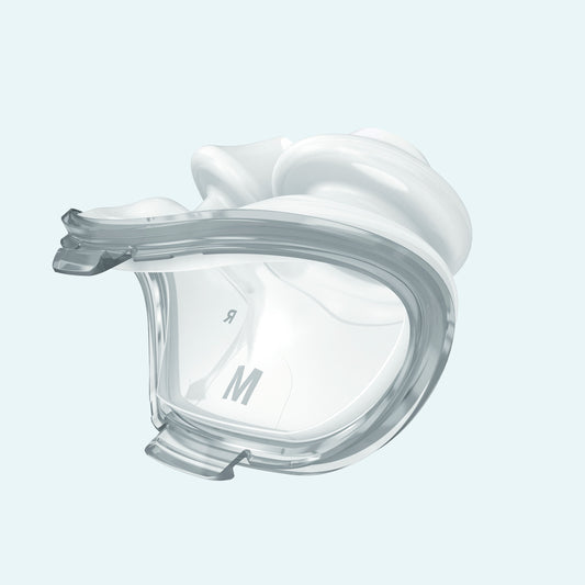 ResMed AirFit™ P10 Nasal CPAP Mask Nasal Pillow on light blue background.