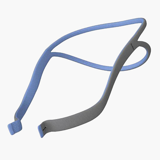 ResMed AirFit™ P10 Nasal Pillow CPAP Mask Headgear on grey background.