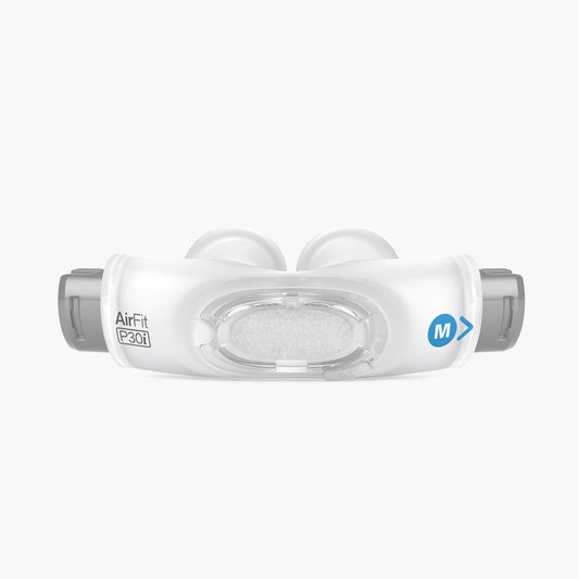 ResMed AirFit™ P30i Nasal CPAP Mask Pillow Cushion on grey background.