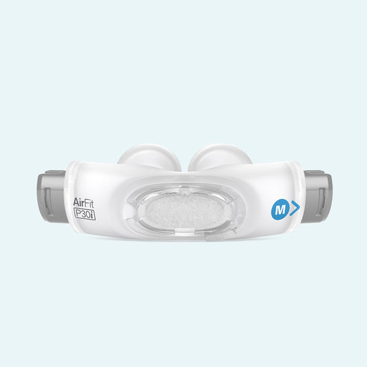 ResMed AirFit™ P30i Nasal CPAP Mask Pillow Cushion on light blue background.