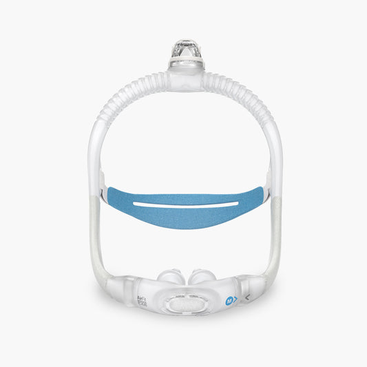 ResMed AirFit™ P30i Nasal Pillow CPAP Mask Complete System on grey background.