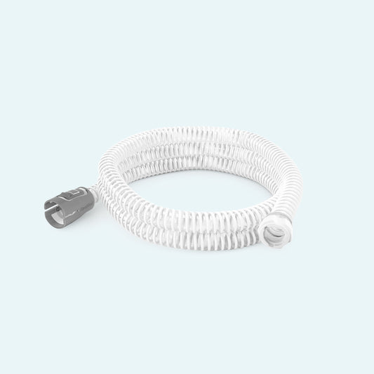 ResMed AirMini™ Travel CPAP Flexible Tubing on light blue background.