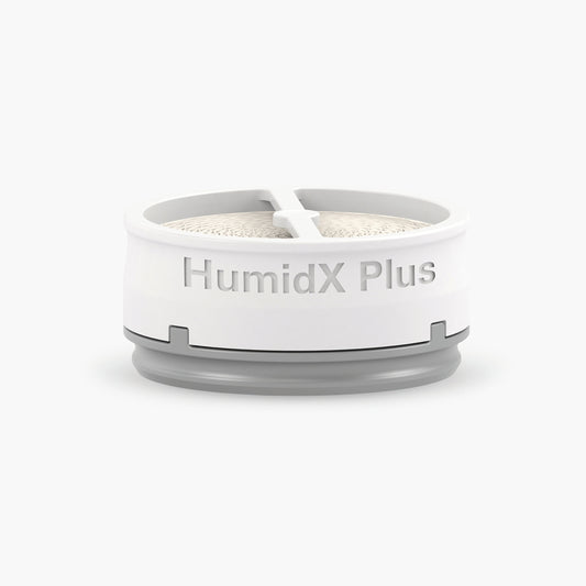 ResMed AirMini™ Travel CPAP HumidX™ Plus Waterless Humidifier Cartridges on grey background.