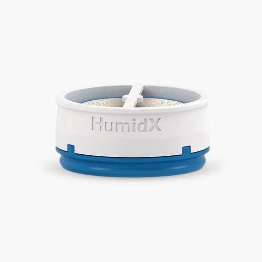 ResMed AirMini™ Travel CPAP HumidX™ Waterless Humidifier Cartridges on grey background.