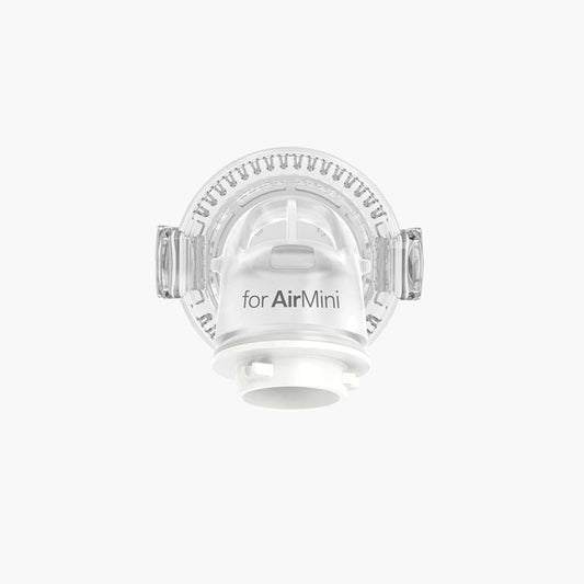 ResMed AirMini™ Travel CPAP Mask Connector for AirFit™/AirTouch™ F20 and F30 Full Masks on grey background.