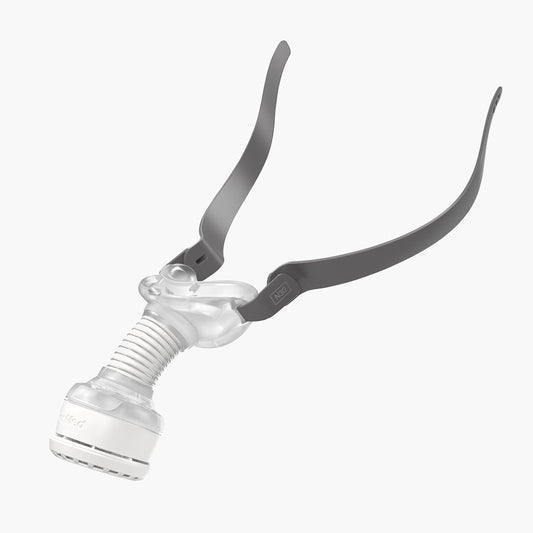 ResMed AirMini™ Travel CPAP Mask Connector for AirFit™ N30 Nasal Mask on grey background.