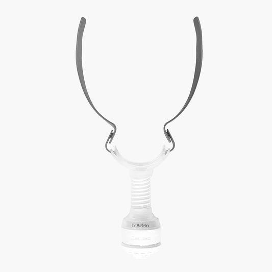 ResMed AirMini™ Travel CPAP Mask Connector for AirFit™ P10 Nasal Pillow Mask on grey background.