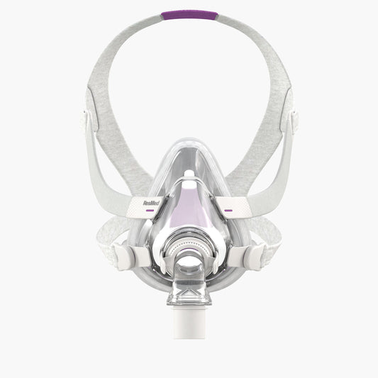 ResMed AirTouch™ Memory Foam F20 for Her Full CPAP Mask Complete System on grey background.