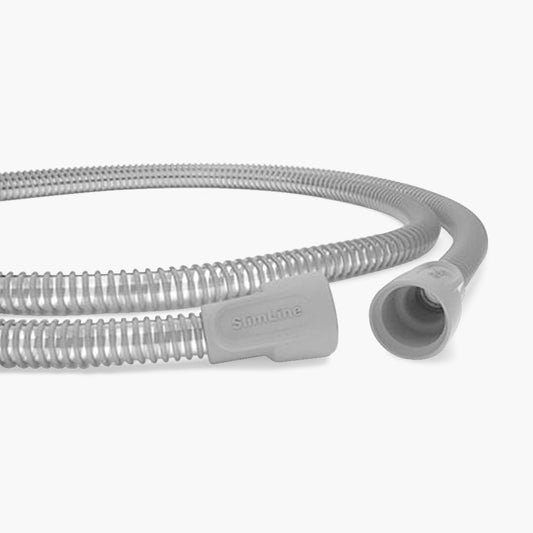ResMed SlimLine™ Tubing for AirSense™, AirCurve™ and  S9™ CPAP Machines on grey background.